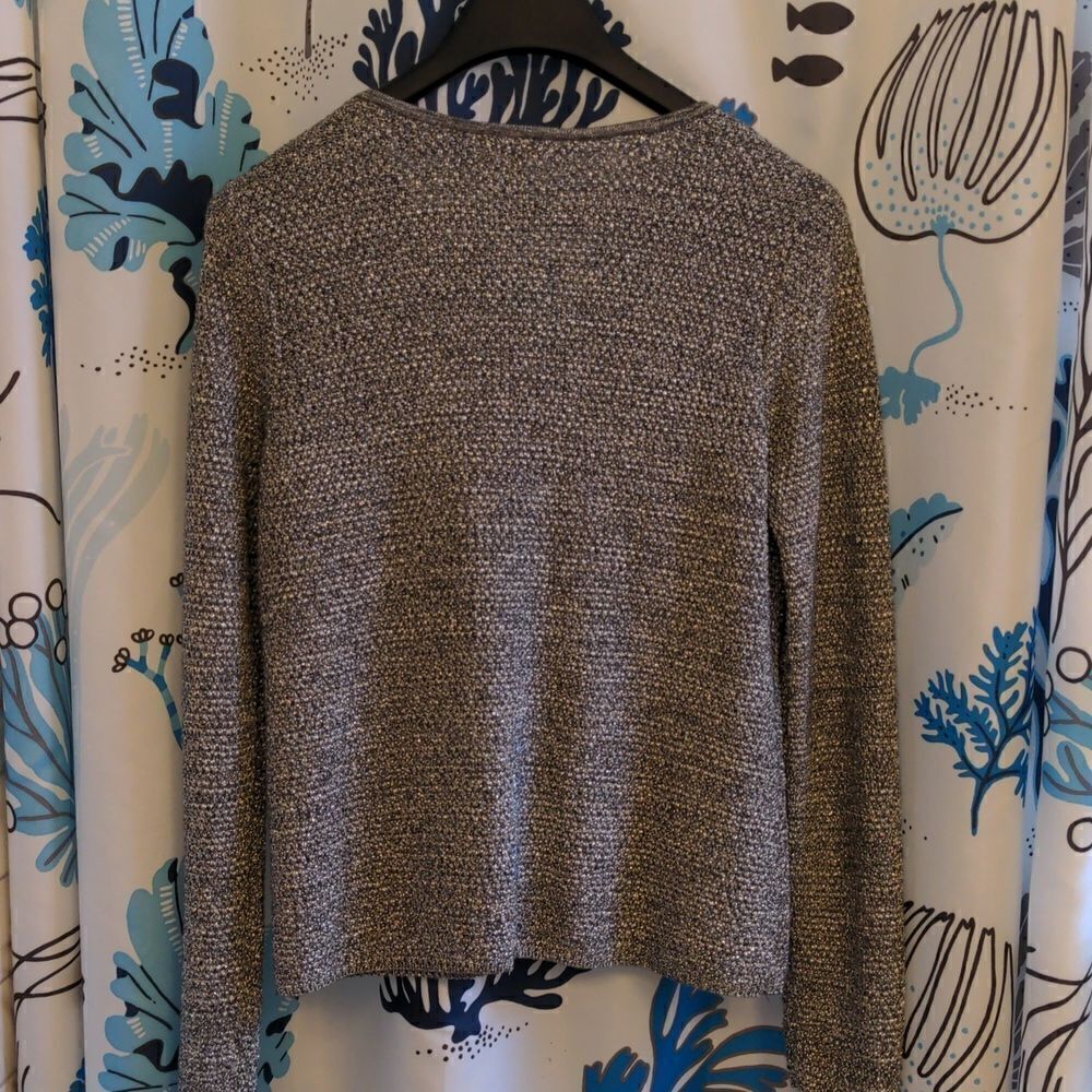 Charter Club Petite Silver Metallic Crochet Cardigan Sweater Size PM - Picture 3 of 11